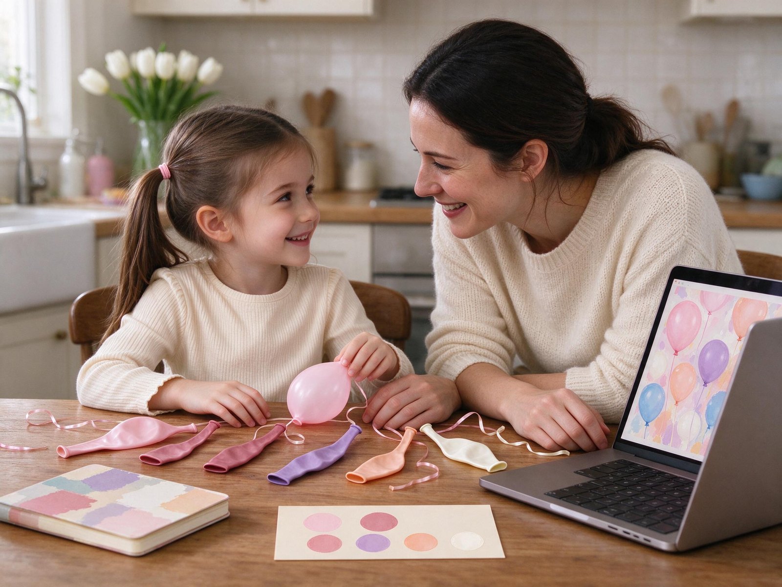 Parent and child choosing balloon colours for a birthday party